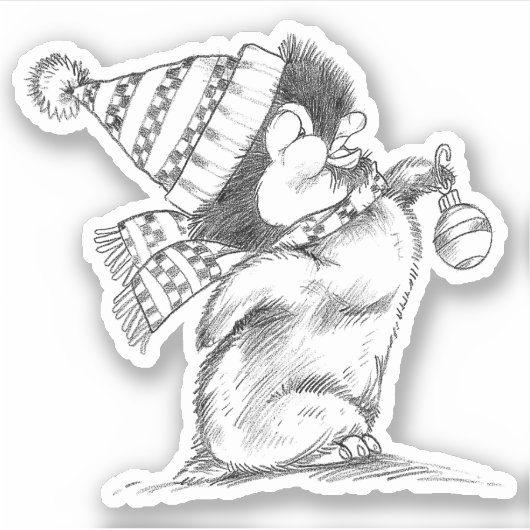 Schattige retro kerstingel met hoed en sjaal sticker (Voorkant)