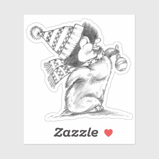 Schattige retro kerstinguin met hoed en sjaal sticker (Vel)