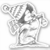 Schattige retro kerstinguin met hoed en sjaal sticker (Voorkant)