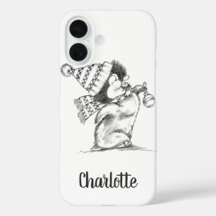 Schattige Retro Kerstmis Pinguïn met Hoed en Sjaal iPhone 16 Hoesje