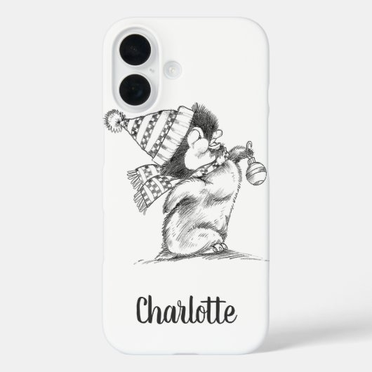 Schattige Retro Kerstmis Pinguïn met Hoed en Sjaal Case-Mate iPhone Case (Achterkant)