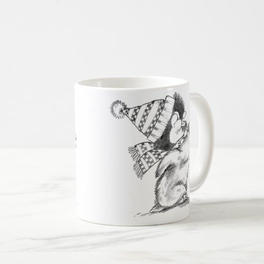 Schattige Retro Kerstmis Pinguïn met Hoed en Sjaal Koffiemok (Voorkant rechts)