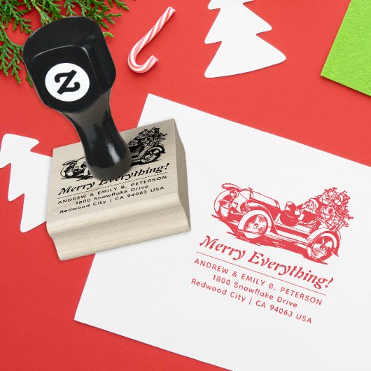 Schattige Retro Kerstmis Santa Auto Retouradres Rubberstempel