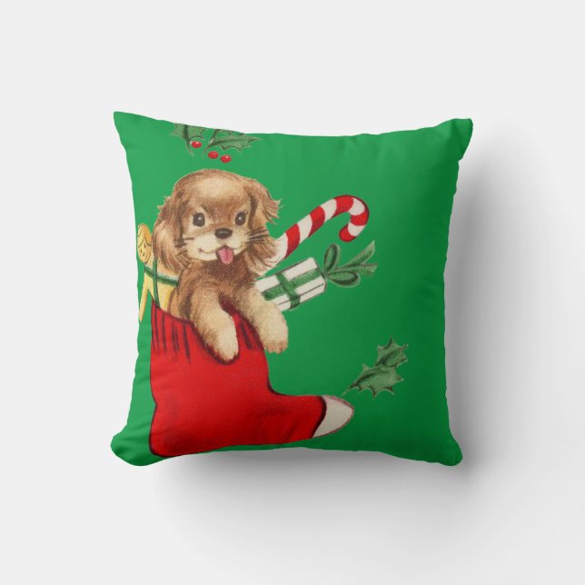 Schattige retro kerstpuppy kussen (Voorkant)