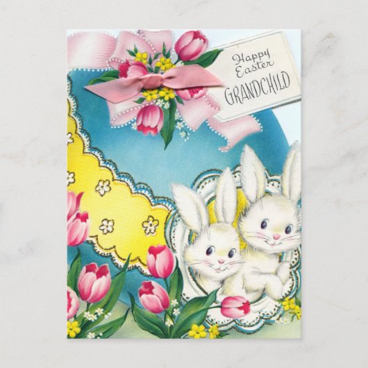 schattige retro  kleinkind paasbunny briefkaart (Voorkant)