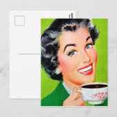 schattige retro koffiedame briefkaart (Voorkant / Achterkant)