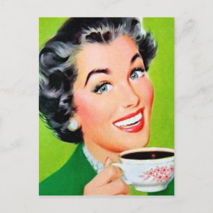 schattige retro koffiedame briefkaart