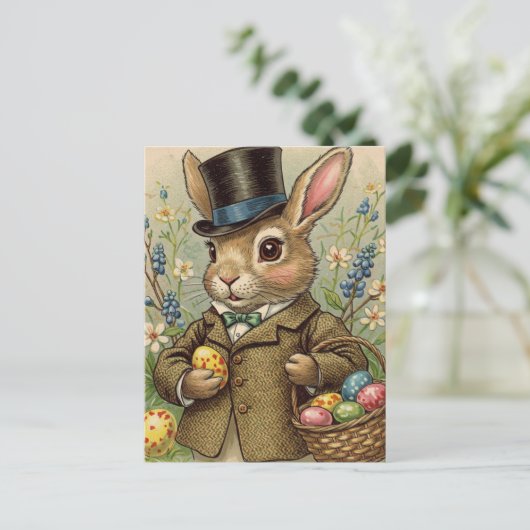 Schattige  Retro Konijn Paaseieren Briefkaart (Staand voorkant)