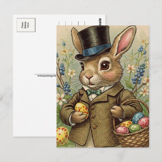Schattige  Retro Konijn Paaseieren Briefkaart (Voorkant / Achterkant)