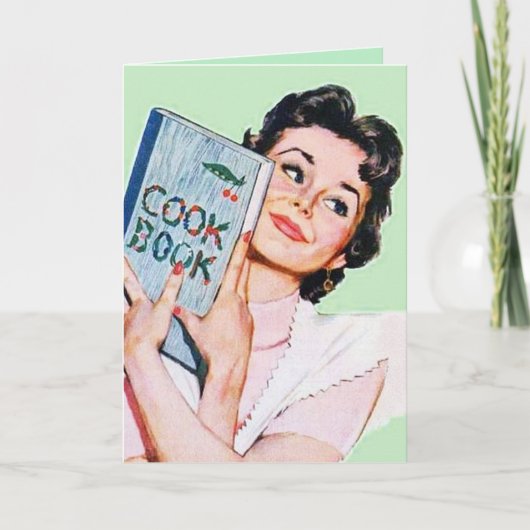 schattige retro  kookdame voegt gevoel toe notitiekaartje (Voorkant)