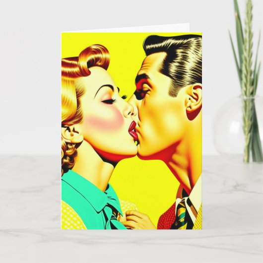 Schattige Retro Koppel Kussen Valentijnsdag Kaart (Voorkant)