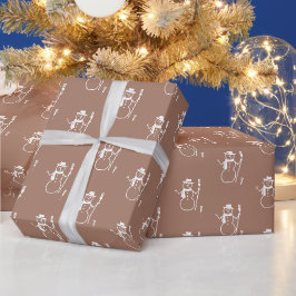Schattige Retro Latte Bruin Sneeuwman Patroon Cadeaupapier