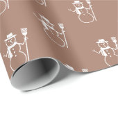 Schattige Retro Latte Bruin Sneeuwman Patroon Cadeaupapier (Rol Hoek)