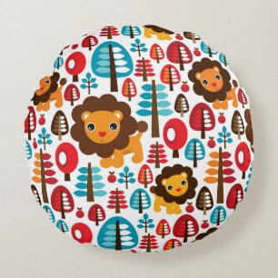 schattige retro Lion kinder illustratie Rond Kussen