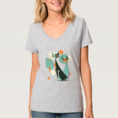 Schattige Retro  MCM Cats Zwart OranjeTurquoise T-shirt (Voorkant)