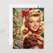 Schattige Retro Meisje Kerstmis Briefkaart (Voorkant / Achterkant)