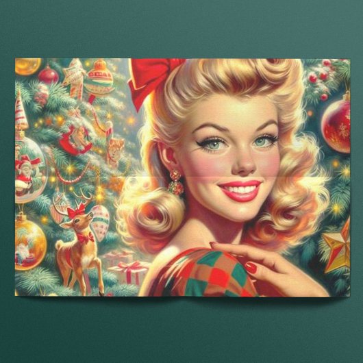 Schattige Retro Meisje Kerstmis Tissuepapier