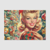 Schattige Retro Meisje Kerstmis Tissuepapier (Voorkant)