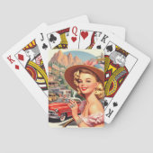 Schattige  Retro Meisje Schilderen Pokerkaarten (Achterkant)