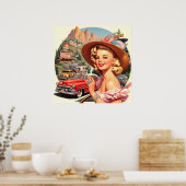 Schattige  Retro Meisje Schilderen Poster (Keuken)