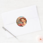 Schattige  Retro Meisje Schilderen Ronde Sticker (Envelop)