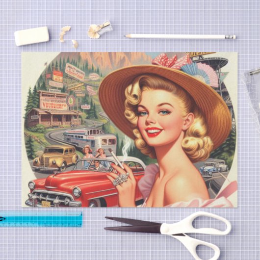 Schattige  Retro Meisje Schilderen Tissuepapier (Craft)