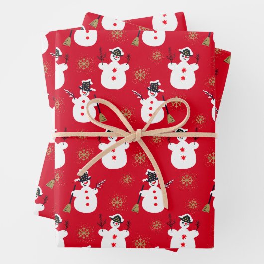 Schattige Retro Mid-century Frosty Gold Rood Inpakpapier Vel (In situ)