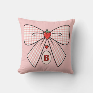 Schattige Retro Monogram Eerste Letters Strawberry Kussen