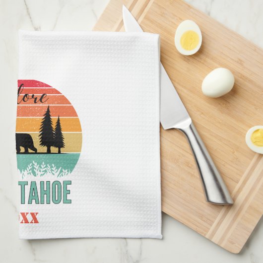 Schattige Retro Mountain Lake Tahoe Souvenir Theedoek (Quarter Fold)
