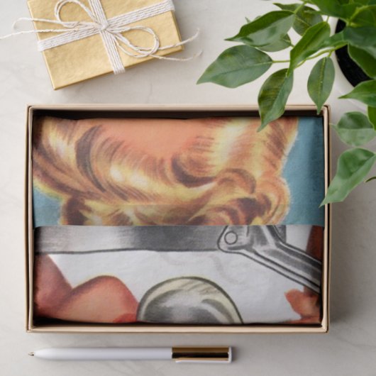 schattige retro ontkoppelde dame koken tissuepapier (Geschenk)