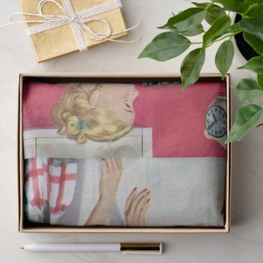 schattige retro ontkoppelde dame koken tissuepapier (Geschenk)