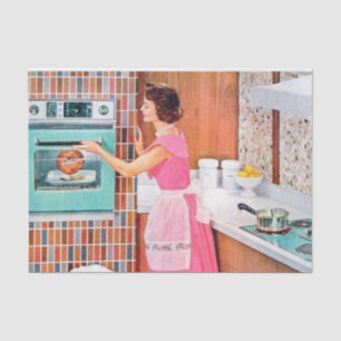 schattige retro  ontkoppelde dame koken tissuepapier
