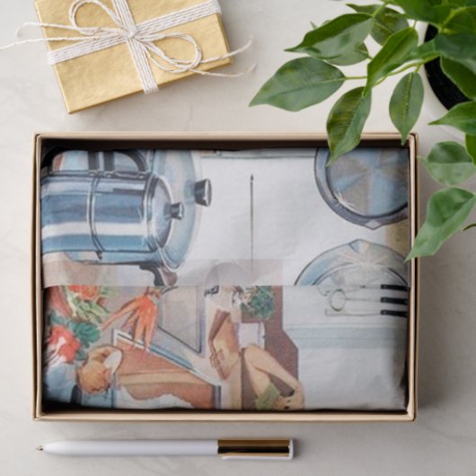 schattige retro ontkoppelde dame koken tissuepapier (Geschenk)