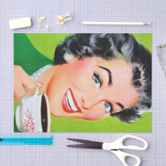 schattige retro  ontkoppelingsdame koffie tissuepapier (Craft)