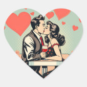 Schattige Retro Paar Kussen Pop Art Hearts Hart Sticker (Voorkant)