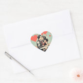 Schattige Retro Paar Kussen Pop Art Hearts Hart Sticker (Envelop)
