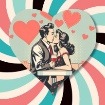 Schattige Retro Paar Kussen Pop Art Hearts