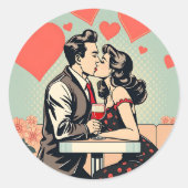 Schattige Retro Paar Kussen Pop Art Hearts Ronde Sticker (Voorkant)