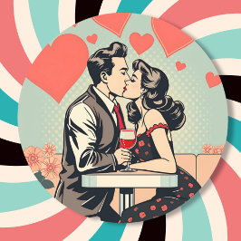 Schattige Retro Paar Kussen Pop Art Hearts Ronde Sticker