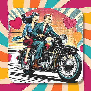 Schattige Retro Paar op Motorfiets Valentijnsdag Vierkante Sticker