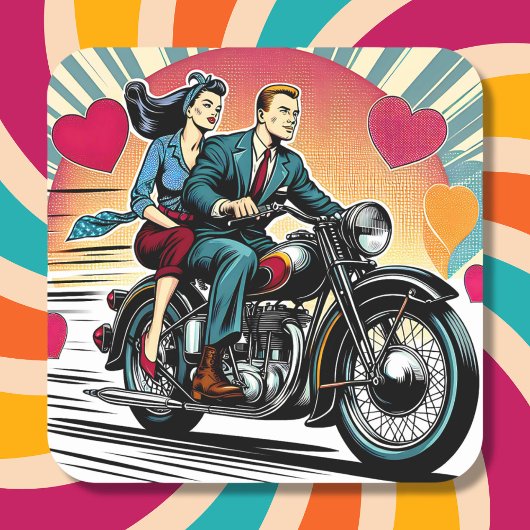 Schattige Retro Paar op Motorfiets Valentijnsdag Vierkante Sticker