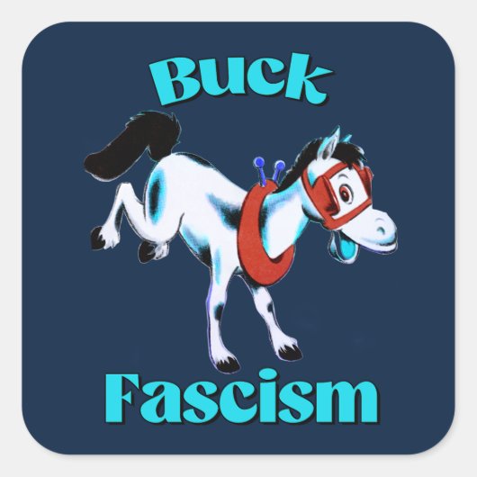 Schattige Retro Paard - Buck Fascisme Vierkante Sticker (Voorkant)