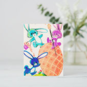 schattige retro  paasbunnies briefkaart (Staand voorkant)