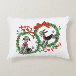 Schattige Retro Poodles Merry Kerstmis Decoratief Kussen