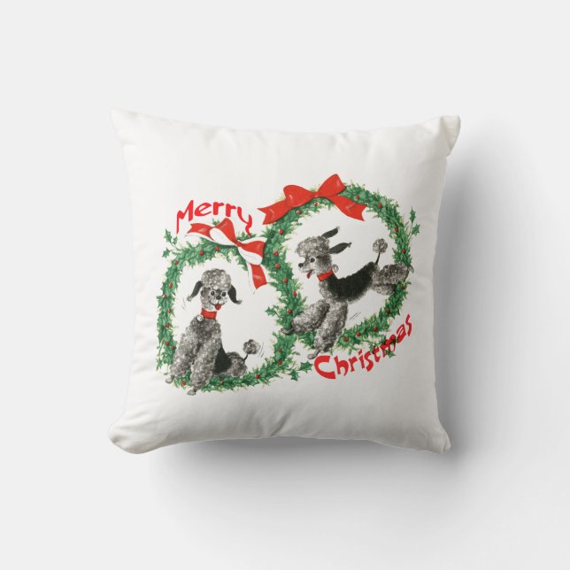 Schattige Retro Poodles Merry Kerstmis Kussen (Voorkant)