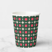 Schattige Retro Pop Bloempatroon Kerst Groen Roze Papieren Bekers (Links)