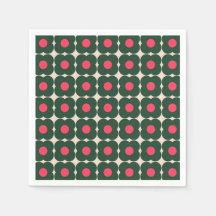 Schattige Retro Pop Bloempatroon Kerst Groen Roze