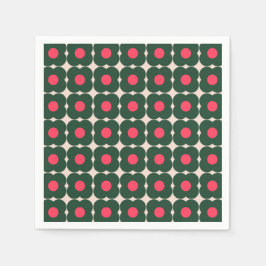 Schattige Retro Pop Bloempatroon Kerst Groen Roze Servet