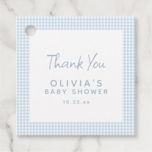 Schattige Retro Preppy Lichtblauwe Gingham Baby Sh Bedankjes Labels