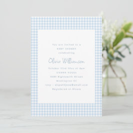 Schattige Retro Preppy Lichtblauwe Gingham Baby Sh Kaart